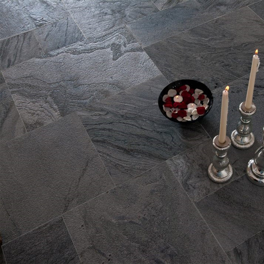 Cosmic Grey Flamed Quartzite Wall & Floor Tiles - The Stone Flooring